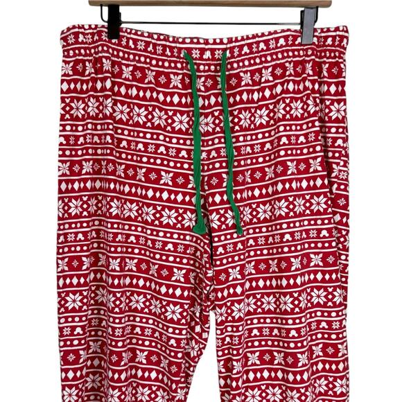 Disney Store Unisex XL Red White Mickey Snowflake Christmas Pajama PJ Pants - Picture 3 of 7